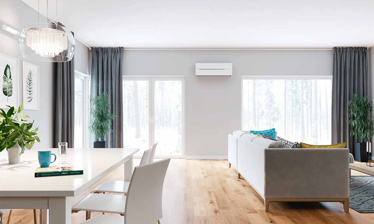 Mitsubishi-ilmalämpöpumppu, sisäyksikkö olohuoneessa